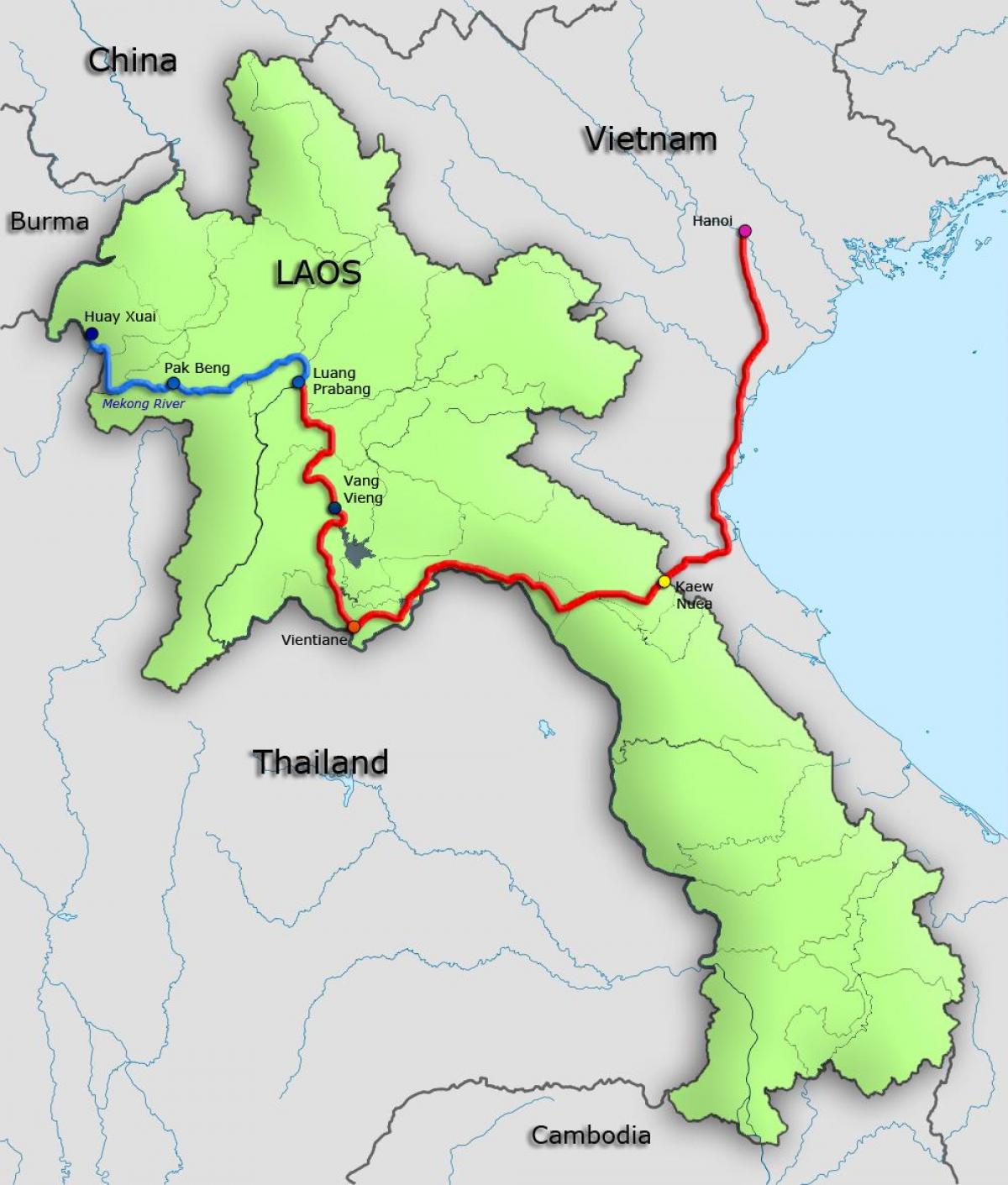laos haritası mekong Nehri 