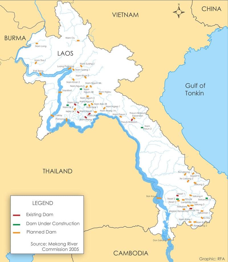 Laos nehir haritası