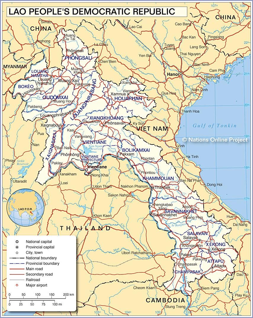 Laos ve çevre ülkeler haritası